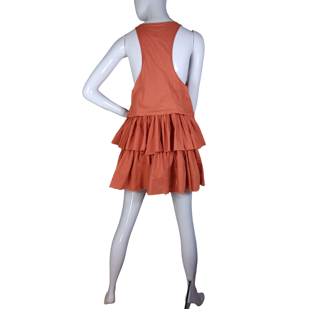 One Teaspoon Mini Dress Size 6 Ruffled Raw Hems Racer Back Rusty Orange - Picture 3 of 12
